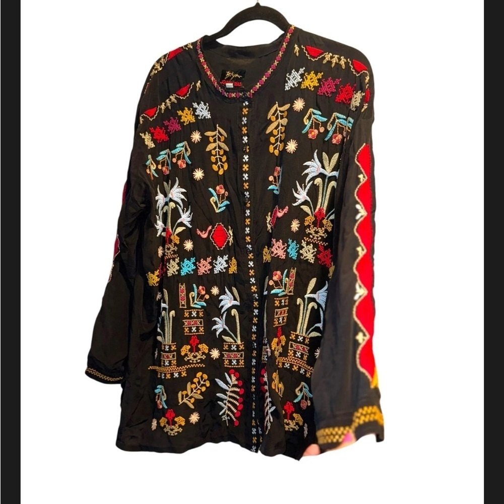 Johnny Was Silk Embroidered Boho Tunic Blouse Shacket Kimono - Picture 6 of 15
